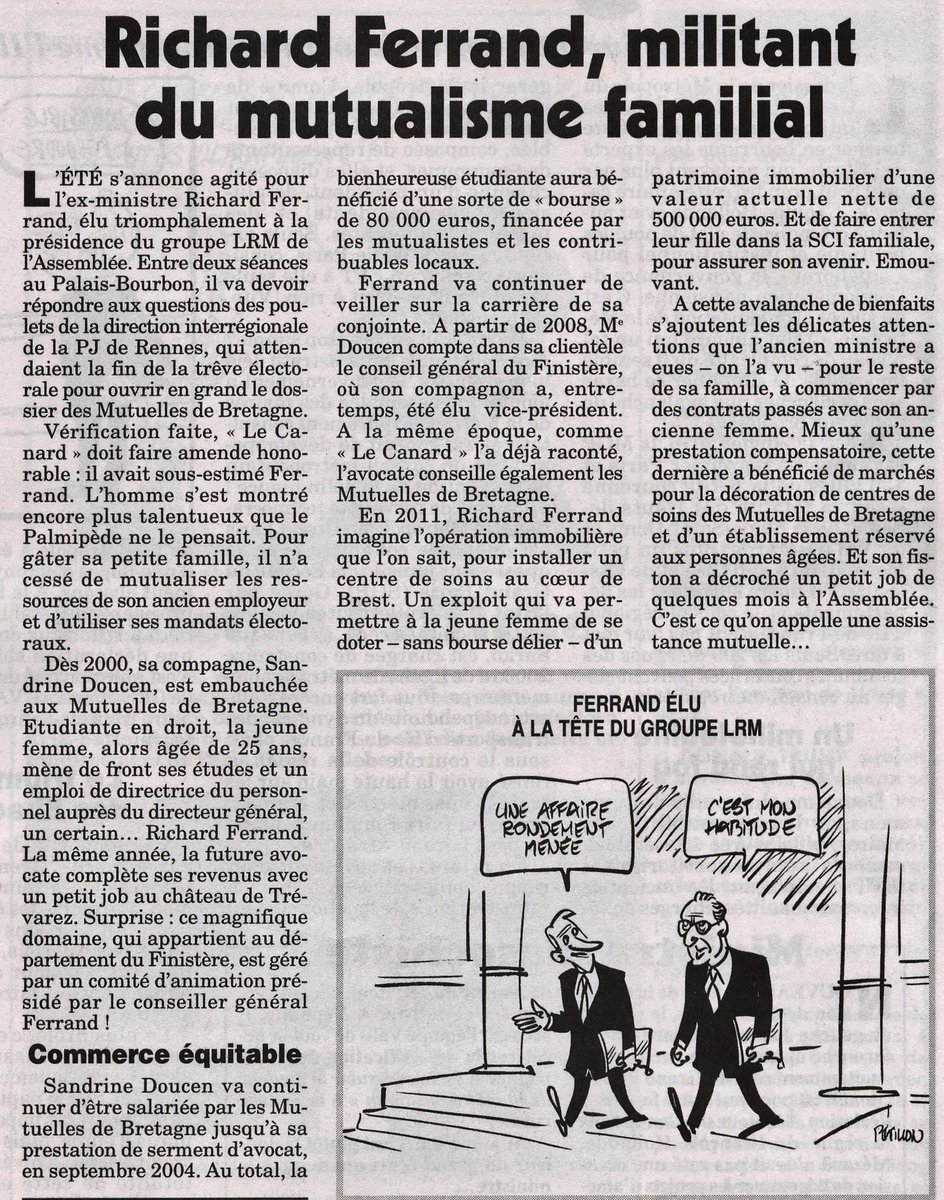 Article du Canard Enchaîné du 28 juin 2017 sur Richard Ferrand.