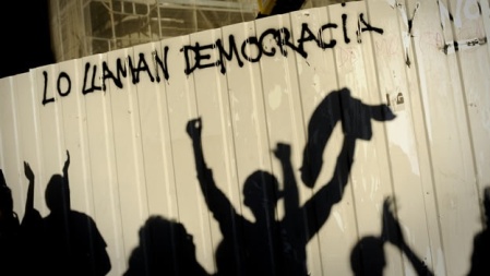 Arrivée à Madrid le 23 juillet 2011 de la marche des Indignados - Photo afp