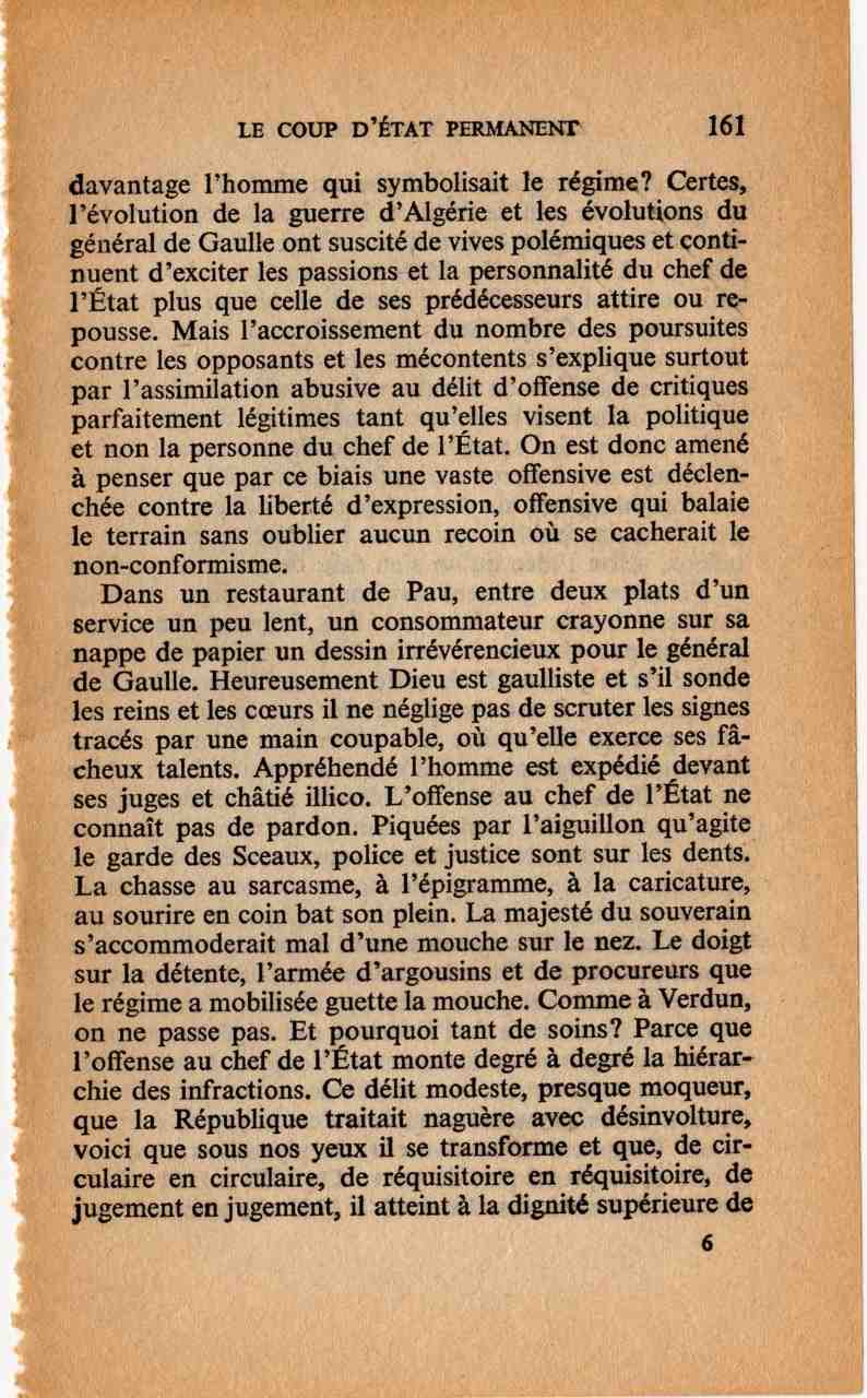 Page 161 du Coup d'Etat permanent, par François Mitterrand (10/18, 1965)