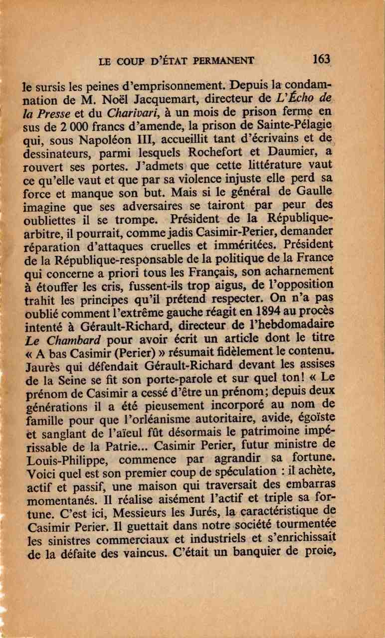 Page 163 du Coup d'Etat permanent, par François Mitterrand (10/18, 1965)