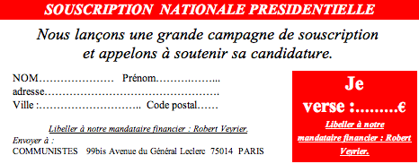 Bulletin de souscription nationale de soutien à la candidature de Christophe Ricerchi à l'élection présidentielle de 2012
